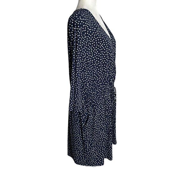 Kalileigh Navy Blue Polka Dot Romper 1X V Neck 3/4 Sleeve Elastic Waist Pockets - Picture 5 of 6